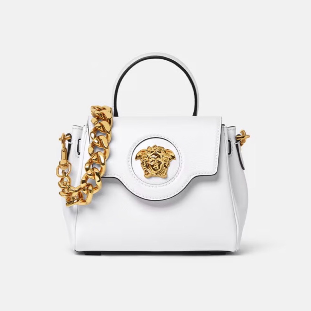 Versace LA MEDUSA SMALL HANDBAG in White with Gold Chain NWOT